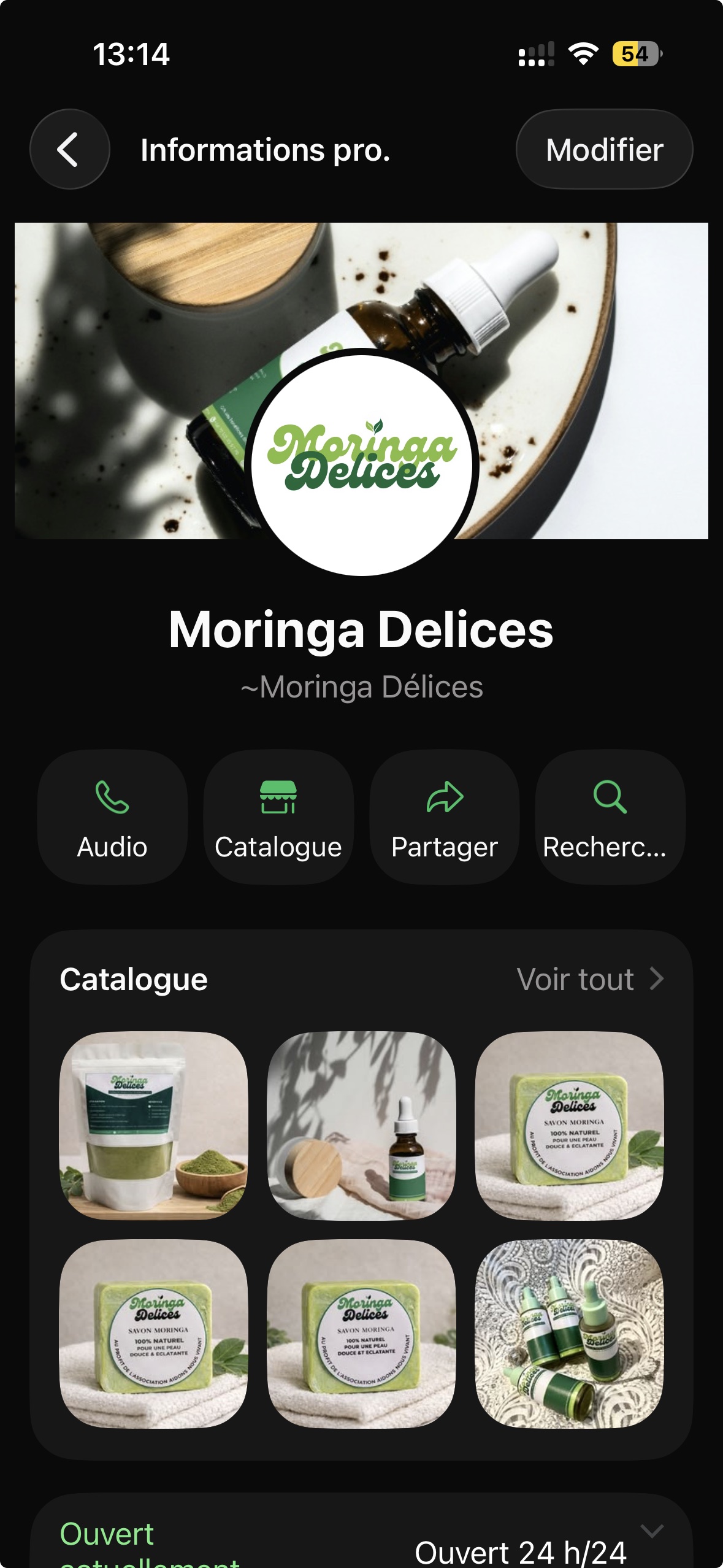 Profil WhatsApp Business Moringa Délices réalisé par Gaydel Digital