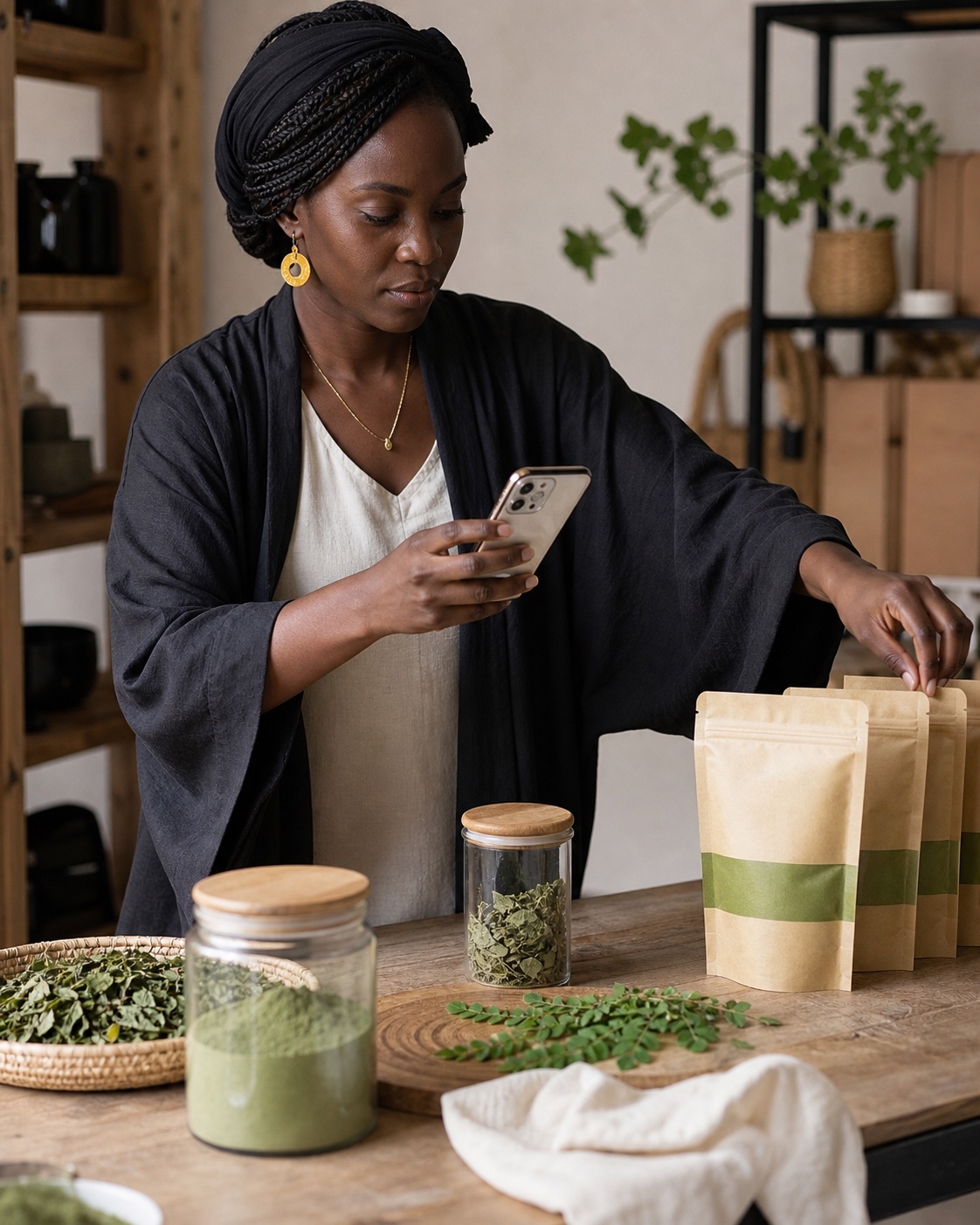Entrepreneure sénégalaise préparant des produits locaux